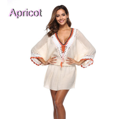

Women Summer Dress V-Neck Short Sleeve Casual Mini Dress Beach Vinatge Dress Sundress lace