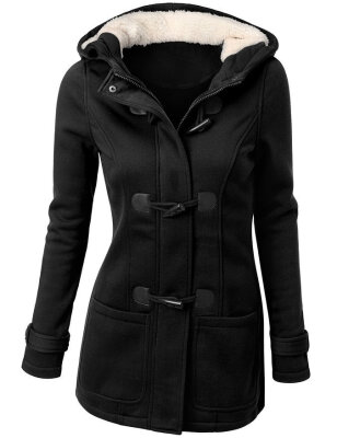 

Winter Coat Women 2015 New Fashion Women Wool Blends Slim Hooded Collar Zipper Horn Button Long Coats Outerwear special button