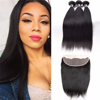 

Amazing Star Indian Virgin Straight Hair Bundles with Frontal Top Quality Human Hair with Closure Free Part Soft&Bouncy