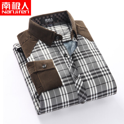 

Antarctic long sleeve plus velvet warm shirt mens autumn&winter casual middle-aged large size mens wear plaid loose mens shirt khaki 40