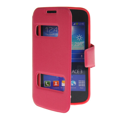 

MOONCASE View Window Leather Side Flip Pouch Stand Shell Back ЧЕХОЛ ДЛЯ Samsung Galaxy Ace 3 S7270 / S7272 Hot pink