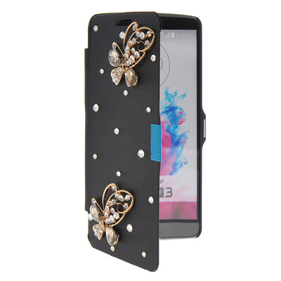 

MOONCASE Bling Rhinestone Crystal Ultre Slim Leather Side Flip Wallet Shell Back Case Cover for LG G3 Black