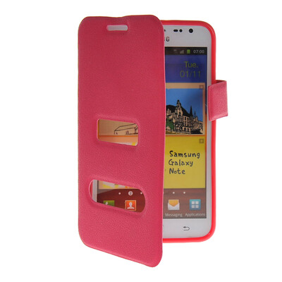 

MOONCASE View Window Leather Side Flip Pouch Hard board Shell Back чехол для Samsung Galaxy Note I9220 Hot pink