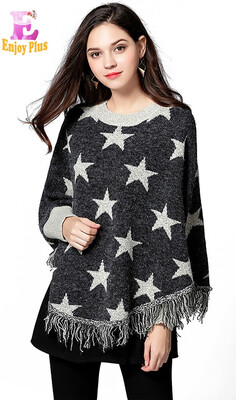 

L XL XXL 3XL 4XL plus size casual autumn winter new 2018 sweaters women cloak big size long sleeve gray star print loose female