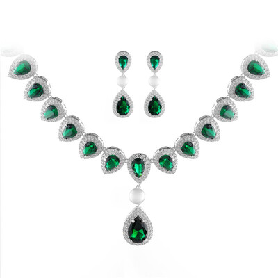 

Aiyaya Waterdrop Heart High Quality Cubic Zircon Crystal Simulated Pearl Earrings&Necklace Sets for Wedding