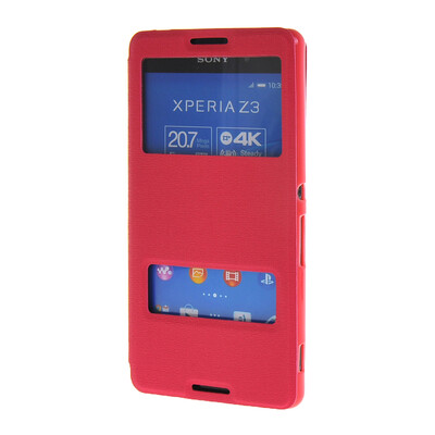 

MOONCASE Сторона Флип жесткий борт тонкий кожаный кронштейн Окно чехол для Sony Xperia Z4 ярко-розовый