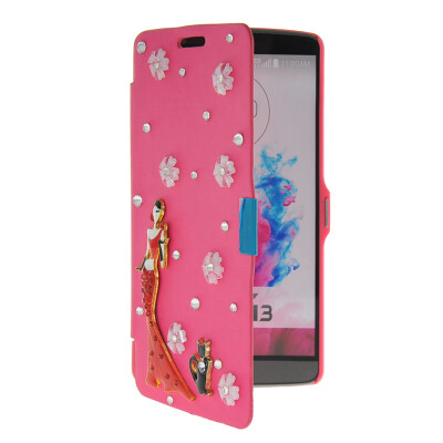 

MOONCASE Bling Rhinestone Crystal Ultre Slim Leather Side Flip Wallet Shell Back Case Cover for LG G3 Hot pink