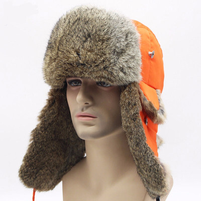 

Bomber Trapper Hats Thick Winter Warm Rabbit Fur Hat Rex Snow Caps Ear Flap Caps ushanka Russian For Men
