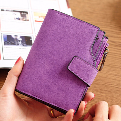 

Ladies short wallet candy color buttons wallet multi card womens zero wallet frosted zipper bag