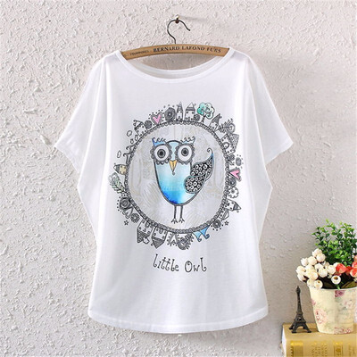 

Vintage Spring Summer Digital Printing Girl Womens Loose Short Batwing Sleeve T-shirt