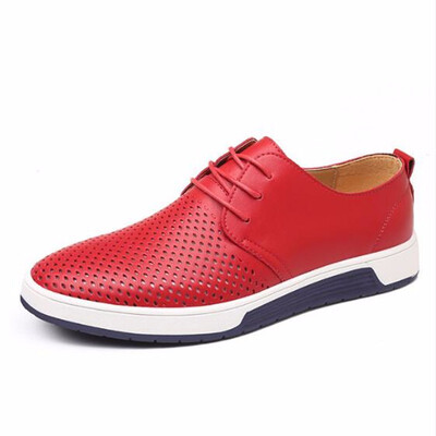 

New 2018 Men Casual Shoes Leather Summer Breathable Holes Luxury Brand Flat Shoes for Men Drop Shipping