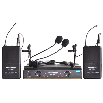 

FREEBOSS UHF Wireless Microphone System DJ Karaoke 2 Lapel 2 Headset microphone 2 Bodypack Transmitter consumer electronics