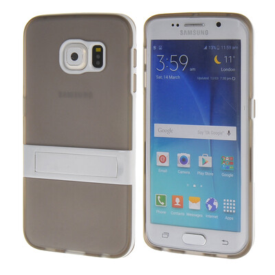 

MOONCASE Galaxy S6 Edge случай Желе Цвет силиконовый гель ТПУ Тонкий с подставкой обложка чехол Серый