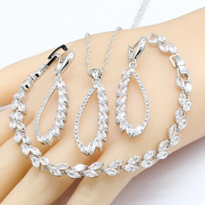 

4 Colors 925 Silver Bridal Jewelry Sets For Women Cubic Zirconia Earrings Bracelet Rings Necklace Pendant