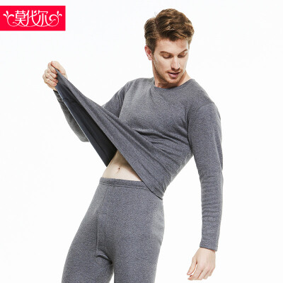 

Modal thermal underwear for men&women warm plus velvet thick alpaca cashmere knees autumn&winter mens warm suit deep hemp gray XXL