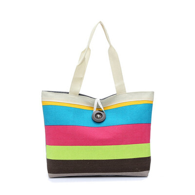 

SMOOZA 2018 new Handbags Stripe Canvas Women Large Capacity Female Shopping Zipper Bag Canvas Designer Handbags High Quality bag
