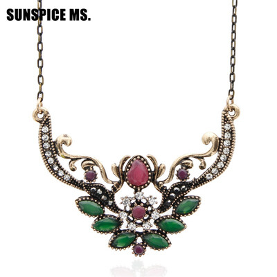 

Classic Turkish Women Flower Vintage Pendant Necklaces Antique Gold Color India Wedding Bohemian Bridal Jewelry Charm Choker New