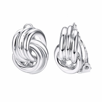 

Yoursfs Knot Clip-On Earrings for Women Silver Color Big Swirl 80s Button Earrings Round Knot Clip on Earrings