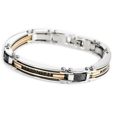 

Hpolw Men Stainless Steel 316L CZ Silver Gold Black Bracelet Link Biker with Gift Bag