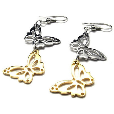 

Hpolw Stainless Steel Butterfly Earrings Set, 2pcs, Color Silver Gold