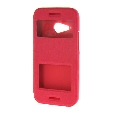 

MOONCASE Сторона Флип жесткий борт Тонкий кожаный кронштейн Window чехол для HTC One Mini 2 M8 Мини ярко-розовый
