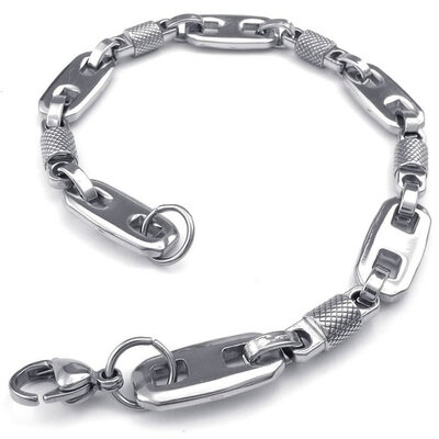 

Hpolw Mens Stainless Steel Bracelet, Biker Links, Silver