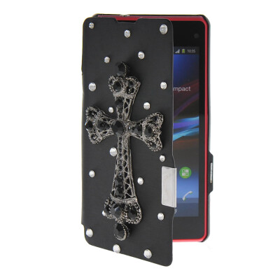 

MOONCASE Rhinestone Crystal Ultre Slim Leather Side Flip Wallet Shell Back Case Cover for Sony Xperia Z1 Compact (Mini) Black