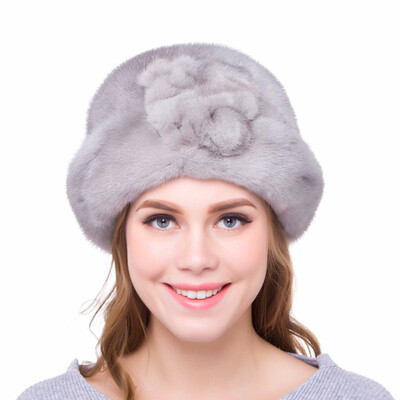 

Winter Womens Warmth Cap Real Mink Fur Natural Fur Flower Personality Design Multiple Wear Styles 2018 New Discount Hot City