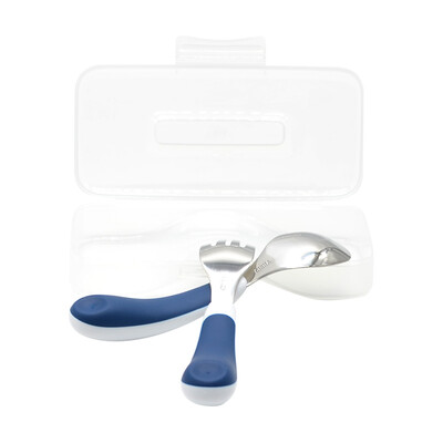 

Austrian show OXO tot childrens tableware baby stainless steel fork spoon portable baby practice tableware navy blue