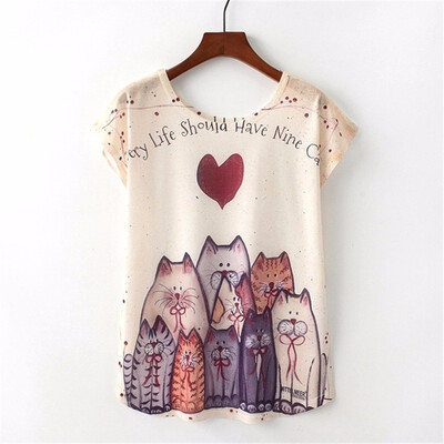 

Summer Novelty Women T Shirt Harajuku Kawaii Cute Style Nice Cat Print T-shirt