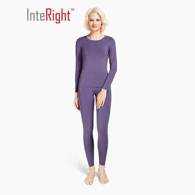 

INTERIGHT Qiuyi Qiuku 50S long-staple cotton spandex comfortable warm female round neck suit ingenuity to create Jingshu cotton craft white