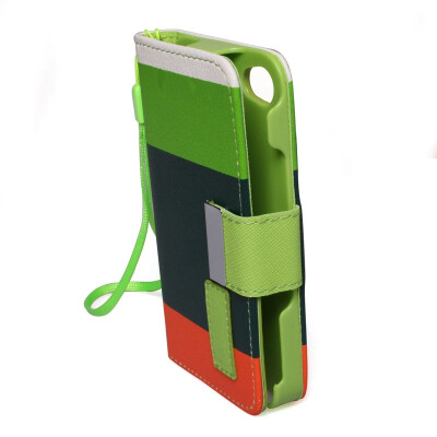 

Dark Green&green&Orange Wallet Pouch Case Covers For iPhone4 Hot sell PU Leather