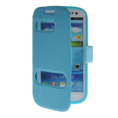 

MOONCASE View Window Leather Side Flip Pouch Stand Shell Back Case Cover for Samsung Galaxy S3 I9300 Blue