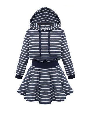 

Plus Size Striped Pattern Hooded Neck Mini Dress