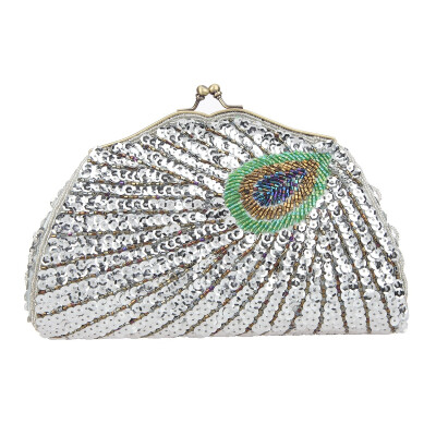 

Fawziya Peacock Clutch Sequins Kiss Lock Womens Evening Handbag