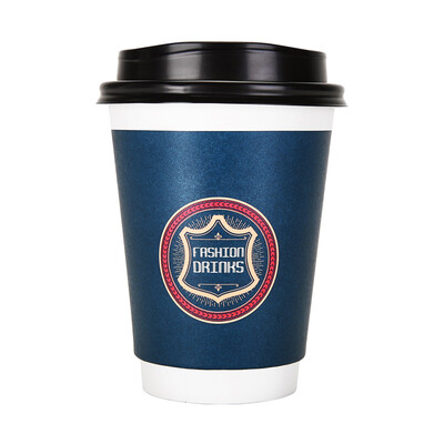 

OTOR 240ml380ml470ml Paper Cups Two Layers Heat-Insulated Disposable Cup with Cover for Coffee&Beverages 100pcs