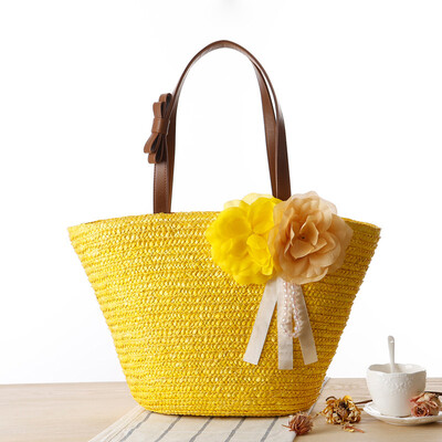

2016 Summer Flowers braided bag women woven bag solid handbag high quality beach bag with zipper shoulder messenger bag