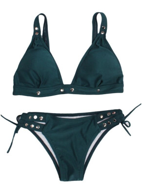 

2018 Rivet Cut Out Tie Padded Bikini Set