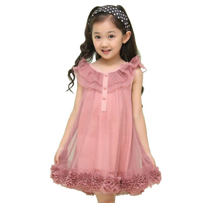 

New Cute Kids Girls Chiffon Flowers Hem Lace Princess Tutu Dress Casual Or Party