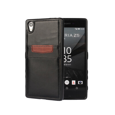 

MOONCASE PU Leather Skin Card Slot Protective Shell TPU Full Frame Back Case Cover for Sony Xperia Z5 Premium