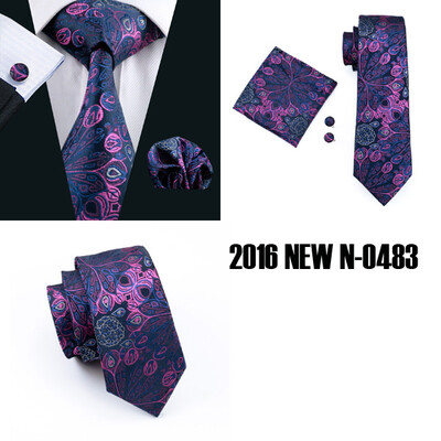 

2016 New Style Vogue Men Silk Tie Handkerchief Cufflinks Set High Quality Necktie 2016 New Year Promotion