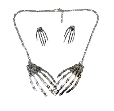 

Idealway Punk Style Retro Silver Plated Alloy Skeleton Bone Hands Pendant Necklace Stud Earrings Sets Women Jewelry Sets