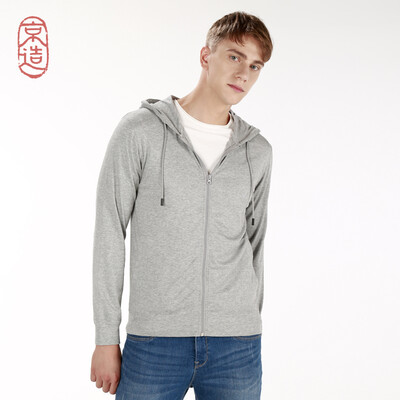 

JZAO mens sweater zipper sweater long-staple cotton silk zipper shirt with a cardigan light gray