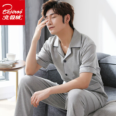 

Arctic velvet pajamas mens four seasons home clothes cotton mens short sleeves can be worn outside cardigan cotton pajamas mens casual home service suits dark gray short sleeve