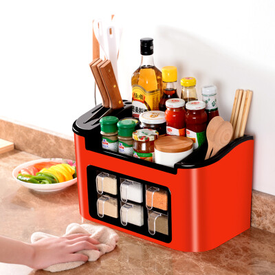 

Visitor FK multi-function kitchen rack seasoning box finishing box combination plastic storage box spice box storage box sauce storage rack red