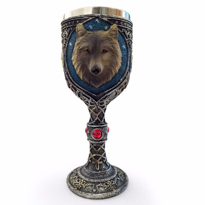 

Hot Unique Cool Creative Novelty Resin Stainless Steel Liner Creepy 3D Wolf Goblet Beer Milk Mug Wine Cup Drinkware for Decoration