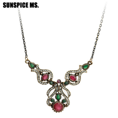 

New Ethnic Turkish Women Pendant Necklace Antique Gold Color Resin Indian Wedding Jewelry Ancient Chocker Bohemia Gift Good Deal