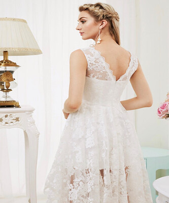 

Princess V Neck Asymmetrical All Over Lace Made-To-Measure Wedding Dress with Appliques by CIRCELEE®