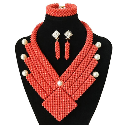 

Bib Style African Beads Jewelry Set Crystal Handmade Beaded Nigerian Wedding Dubai Bridal Necklace Bracelet Earring Jewelry