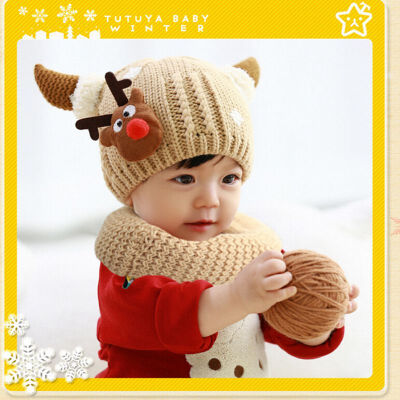 

Buebos Ninos Children Beanie Hat Autumn Winter Christmas Deer Cashmere Children's 2 Pcs Set ( Hat + Scarf) Baby Kids Christmas Gifts